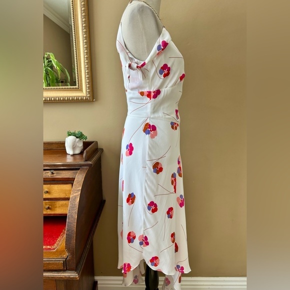 Lewit Tie Sleeve Off Shoulder Floral Asymmetrical Maxi Dress White Pink Size 8 - Picture 10 of 16